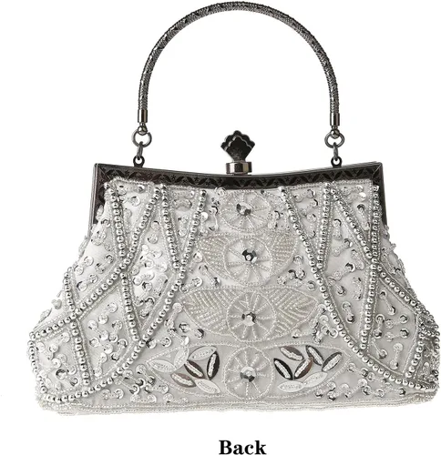 Miniatura 2 de Bolso de mano de estilo vintage con cuentas florales y strass para mujer, con bordado de lentejuelas, bandolera para novia, boda, fiesta