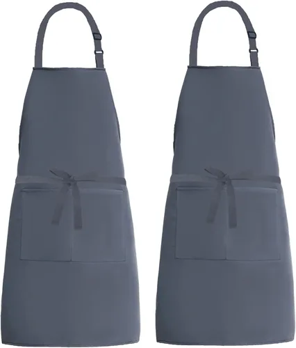Miniatura 8 de Paquete de 2 delantales de lona resistentes al agua ajustables con 2 bolsillos con lazos largos para cocina, cocina, restaurante, chef para mujeres