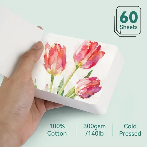 Miniatura 2 de LIGHTWISH Mini cuaderno de bocetos de acuarela, 60 hojas de 2.6 x 3.3 pulgadas, 100% algodón, prensado en frío, 300 gsm/140 libras, mini libro
