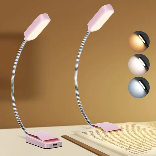 Miniatura 11 de Paquete de 2 luces de lectura recargables para libros en cuidado de ojos de cama, 3 colores, atenuación continua, lámpara de escritorio pequeña