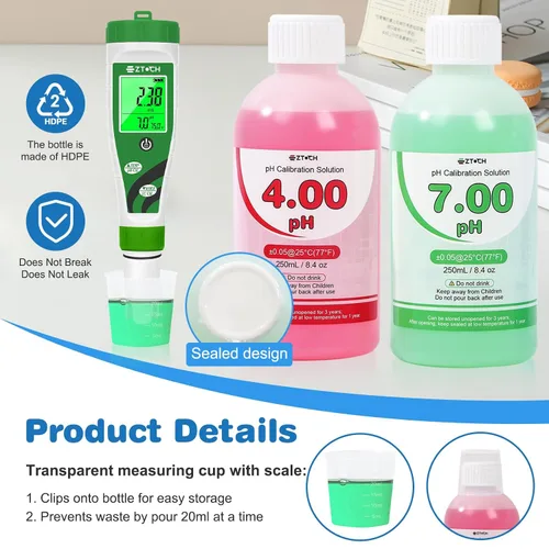 Miniatura 5 de Medidor de pH EC TDS para nutrientes hidropónicos de agua con solución de calibración de pH 4.00 de 8.4 oz y solución de calibración pH 7.00 de 8.4