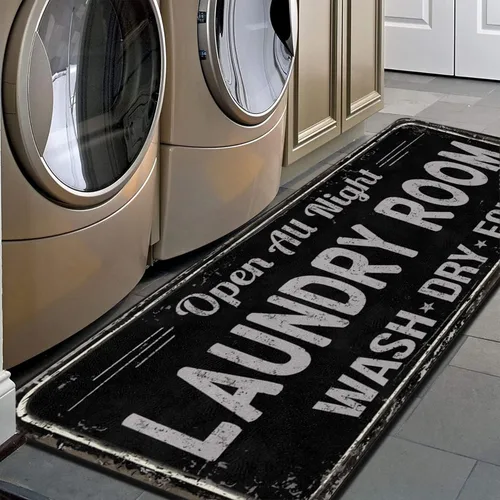 Alfombra rústica para lavandería, antideslizante, lavable a máquina, decoración para cocina, baño, baño, baño, color negro (72 x 24 pulgadas)