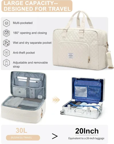 Miniatura 3 de Bolsa de lona de viaje, bolsa de fin de semana para mujer, R5-Beige, Bolsa de viaje