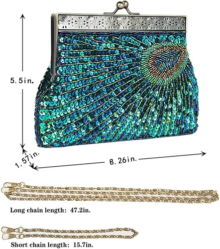 Miniatura 4 de LIFEWISH Bolso de noche único con lentejuelas de lujo para mujer, para boda, novia, fiesta, graduación, bolso de mano (azul pavo real)