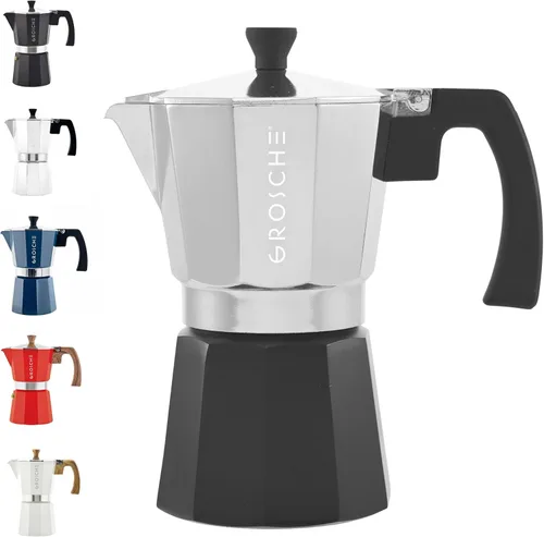 Miniatura 39 de GROSCHE Milano Cafetera Moka para Preparar Espresso en la Estufa, 9 Tazas de Café, 15.2 oz, Negro. Cafetera Cubana para Preparar Café en la Estufa