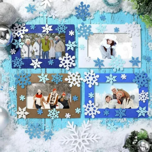 Miniatura 2 de Ferraycle Kit de Manualidades de 232 Piezas de Marcos de Fotos de Invierno DIY, 32 Piezas de Marcos de Fotos de Nieve con 200 Calcomanías