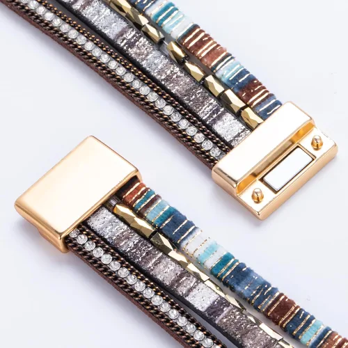 Miniatura 293 de FANCY SHINY - Pulsera de cuero estilo bohemio, pulsera de cuentas de cristal con cierre magnético, regalos de joyería para mujer
