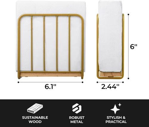 Miniatura 4 de Servilletero moderno de granja para mesa, base de madera maciza pesada con diseño de metal, dispensador vertical de servilletas para encimera