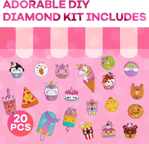 Miniatura 5 de Kits de Pintura de Diamantes Cymbana para Niños 20 Piezas de Postres Incluye Cupcake, Dona, Helado, Palomitas de Maíz, Galletas Dulces