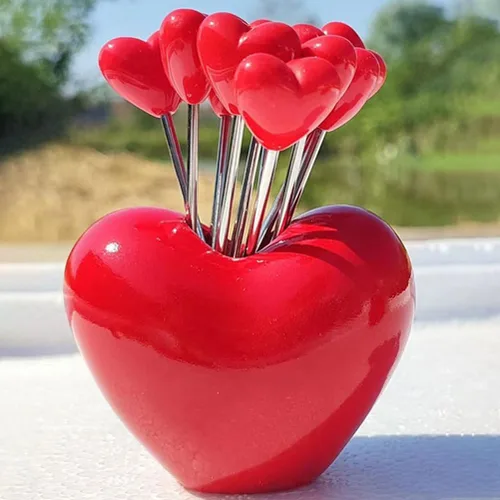 Miniatura 8 de 1 juego de tenedores de cóctel en forma de corazón tenedores de frutas palo decorativo palillo de alimentos con soporte para fiesta en el hogar