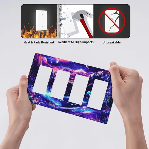 Miniatura 79 de Cubiertas de placa de pared de 3 gang con interruptor de luz de triple palanca, en negro y dorado con esplendor de oro rosa, estampado floral