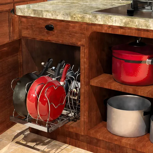 Miniatura 4 de Simple Houseware Organizador extraíble debajo del gabinete estante deslizante para cocina, baño, sartén de despensa y tapa de olla, color plateado