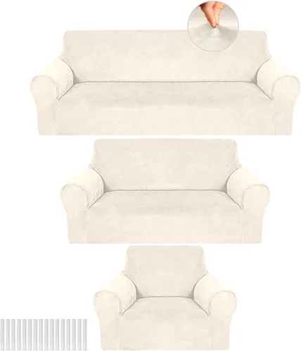 Miniatura 12 de Peryiter Juego de 3 Fundas para Sofá, Cubiertas de Muebles para Sofá, Loveseat, Sillón, Ajuste de Forma Elástico, Sin Arrugas, Protector de Muebles