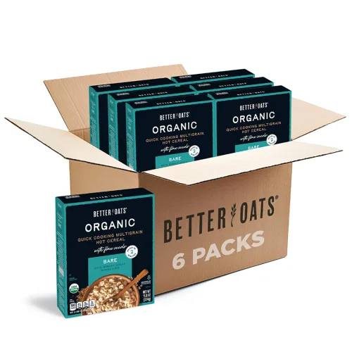 Better Oats Bare Organic - Paquetes de cereales calientes multigrano, avena instantánea, textura gruesa y abundante, orgánico USDA, caja de 8 bolsas