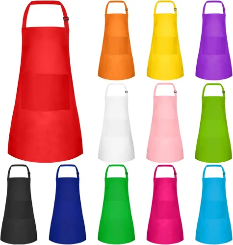 Miniatura 12 de MEEZY Juego de 3 delantales para niños con bolsillos, delantal ajustable para pintar, delantal de arte para niños, delantales de chef para niños