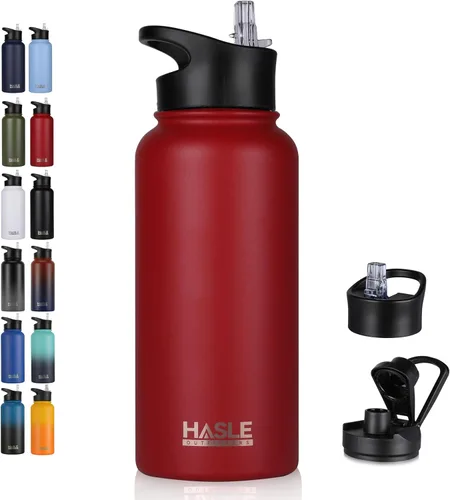 Miniatura 27 de HASLE OUTFITTERS Botella de agua aislada de 22 onzas, botella de agua de acero inoxidable de doble pared, boca ancha con tapa de popote y tapa