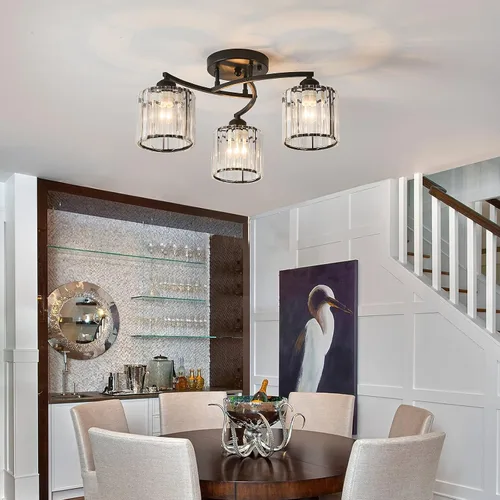 Miniatura 5 de Candelabro de cristal negro, lámpara de techo de 3 luces, accesorio de iluminación moderno para sala de estar, comedor, dormitorio