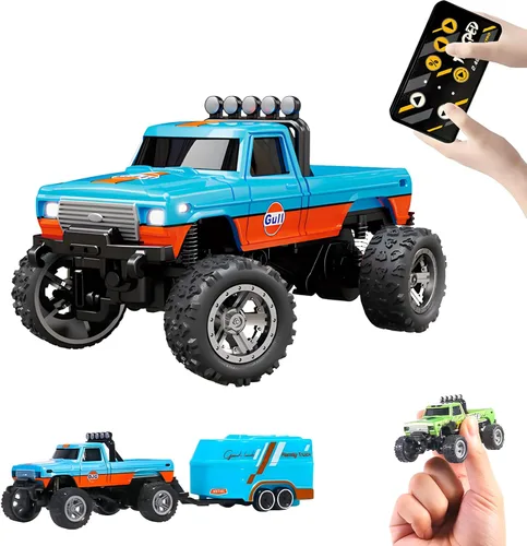 Miniatura 10 de Mini Monster Truck, Auto a control remoto a escala 1:64 con luces, Camión RC todoterreno de 2.4GHz, Auto RC recargable por USB con velocidad gris