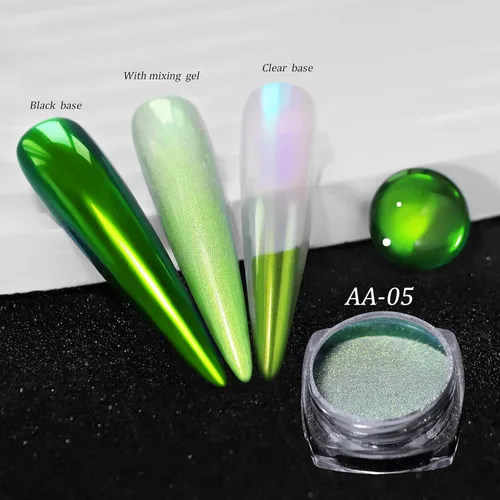 Miniatura 4 de Polvo de uñas holográfico cromado brillante con diamantes, polvo metálico con purpurina reflectante efecto galaxia mágica para arte de uñas