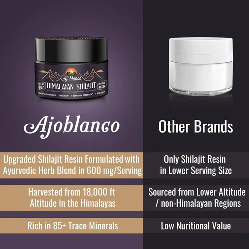 Miniatura 5 de Ajoblanco Resina Shilajit orgánica natural del Himalaya de 600 mg – Resina Shilajit de oro del Himalaya con mezcla ayurvédica orgánica en alta