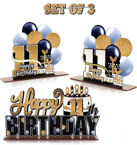Miniatura 123 de LINGTEER Feliz 10º Cumpleaños Juego de Centros de Mesa de Acrílico Azul para Mesa - Brindemos por Diez Años Decoraciones de Regalo de Fiesta de 10º