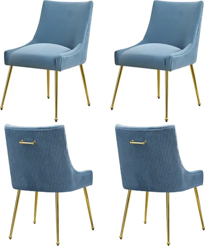 Miniatura 19 de WUTUTUEE Juego de 2 sillas de comedor de terciopelo, patas doradas, sillas decorativas tapizadas de terciopelo, diseño de respaldo plisado y asa