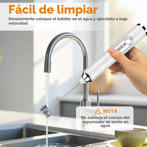 Miniatura 6 de Espumador de Leche de Mano, Batidor de Café Recargable con 2 Batidores de Acero Inoxidable de 3 Velocidades, Mezclador de Bebidas, Espumador Blanco