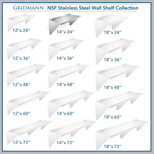 Miniatura 7 de GRIDMANN Estante de montaje en pared de acero inoxidable de 14 x 24 pulgadas con protector contra salpicaduras, grado comercial, estantería