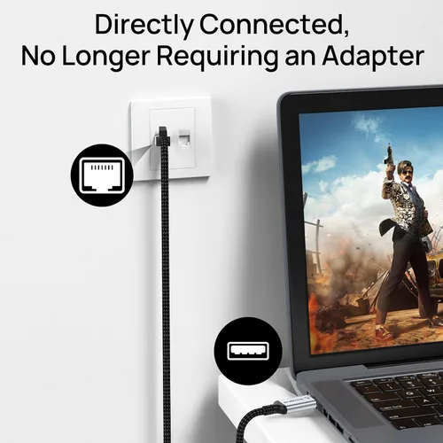 Miniatura 3 de Cable USB a Ethernet de 3.3 pies, USB 3.0 A a RJ45 macho de nailon, Gigabit conectado directamente, compatible con laptop, PC de escritorio, Switch