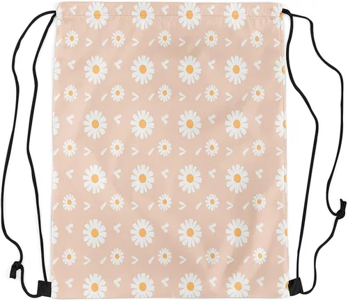Miniatura 2 de Castle Fairy 70s Groovy Daisy Bolsa con cordón de 13"x16", naranja blanco