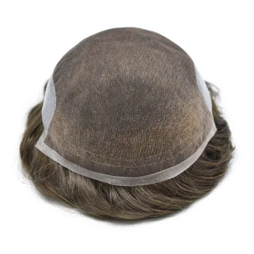 Miniatura 4 de Toupee - Pieza de cabello humano real para hombre, sistema de reemplazo de encaje suizo suave para hombre, pieza de pelo tipo tupé, protesis capilar