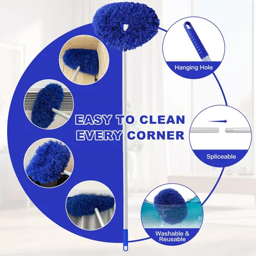 Miniatura 3 de Limpiador de Ventilador de Techo Plumero Reutilizable de Microfibra Limpiador de Aspas de Ventilador de Techo Plumero Desmontable con Poste de Azul