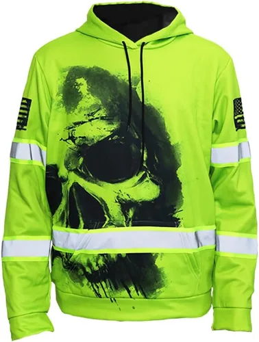 Miniatura 22 de Sudadera con Capucha de Alta Visibilidad con Bandera de EE.UU. de Color Personalizado para Hombres y Mujeres con Cintas Reflectantes, Ropa