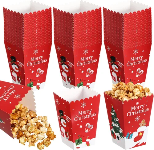 Baderke 24 cajas de palomitas de maíz de Navidad, mini caja de dulces de Navidad, caja de golosinas de galletas, muñeco de nieve, Papá Noel, copo de