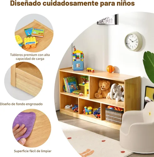 Miniatura 5 de Costzon Estantería de 2 estantes para niños, organizador de almacenamiento de juguetes de madera para libros y juguetes, estantería Montessori de 5