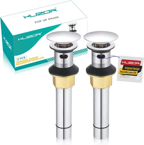Miniatura 14 de Desagüe emergente para fregadero de baño con rebosadero - Se ajusta a agujeros de 1-5/8" a 2", acero inoxidable 304 para tocador/fregadero