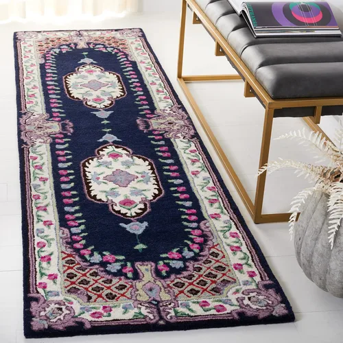 Miniatura 45 de SAFAVIEH Bellagio Collection - Alfombra decorativa de 2 x 3 pies, azul y rosa, hecha a mano de lana de medallón, ideal para zonas de alto tráfico