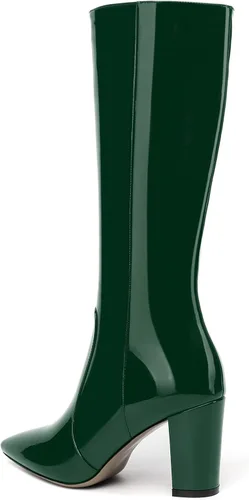 Miniatura 35 de AMBELIGHT Botas altas hasta la rodilla con cremallera y puntera puntiaguda para mujer, de patente sólida, tacón alto, 3.3 pulgadas