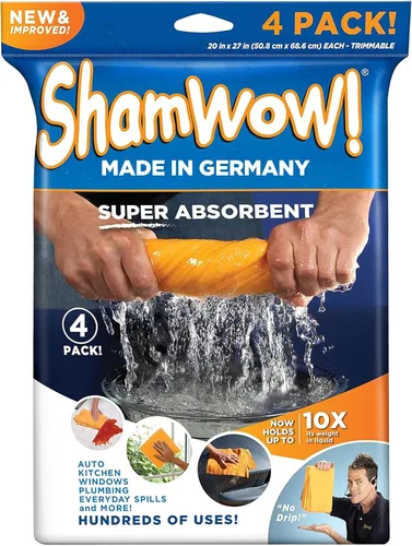ShamWow Toalla de gamuza de gamuza de limpieza súper absorbente, original, multiusos, soporta 10 veces su peso en líquido, lavable a máquina, no
