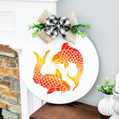 Miniatura 2 de Plantillas de peces koi reutilizables para pintar sobre madera, lienzo, paredes, decoración del suelo, proyectos de bricolaje (peces koi)
