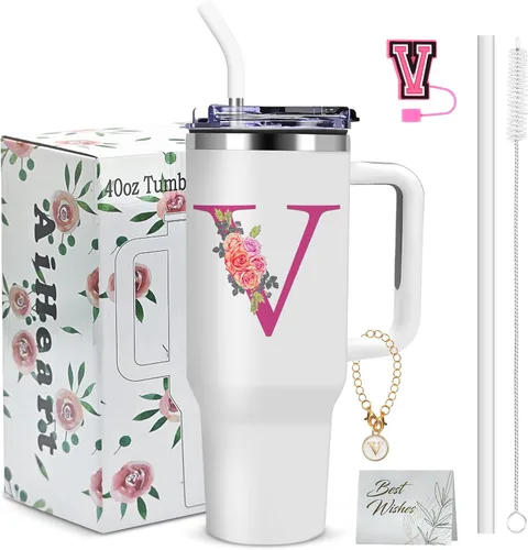 Miniatura 42 de Regalos de cumpleaños para mujeres, vaso con monograma con asa, regalos personalizados para mamá, regalo con monograma para mujer, vasos