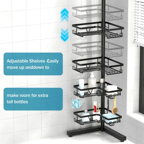 Miniatura 2 de KEGII Organizador de ducha de piso de pie, organizador de ducha de esquina de 4 niveles con ganchos y soporte para jabón, estante de almacenamiento