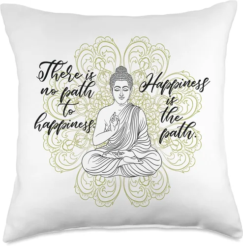 Miniatura 4 de Buda Groove THERE IS NO Path to Happiness Buddha Buda Meditating Mandala, 16 x 16 pulgadas, multicolor