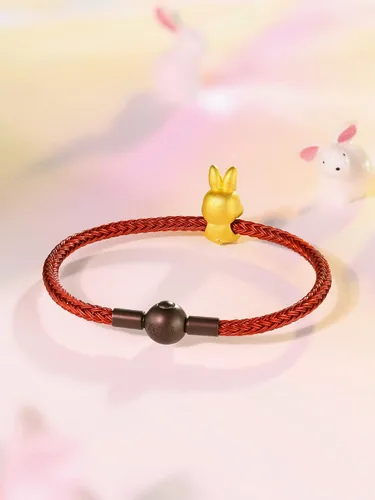 Miniatura 6 de ZHOU LIU FU Pulseras de oro real para mujer, pulsera de conejo de la suerte, joyería de oro de 24 quilates, pulsera roja, dije de oro sólido