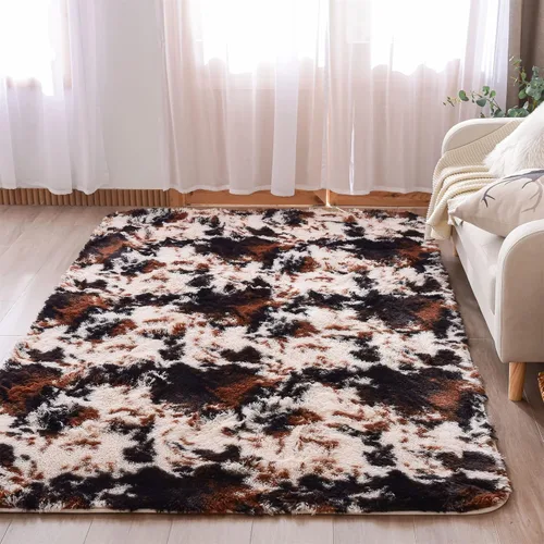 Miniatura 4 de Aimuan Alfombra de área con estampado de vaca, bonita alfombra de piel de vaca sintética, súper suave, alfombra de teñido anudado para sala