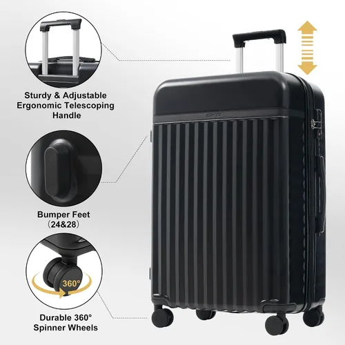 Miniatura 4 de Merax Juegos de equipaje de mano en maleta aprobada por aerolíneas, estuche rígido con ruedas giratorias expandibles, Negro