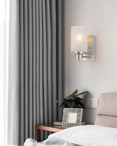 Miniatura 6 de 2 unidades de lámpara de pared para baño, lámpara de pared moderna para interior con pantallas de vidrio esmerilado color lino blanco y acabado