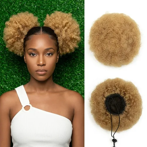 Miniatura 28 de Cola de caballo de cabello humano con cordón para mujeres negras, extensión de cabello humano rizado 4C, 8 pulgadas, aspecto natural, añade volumen