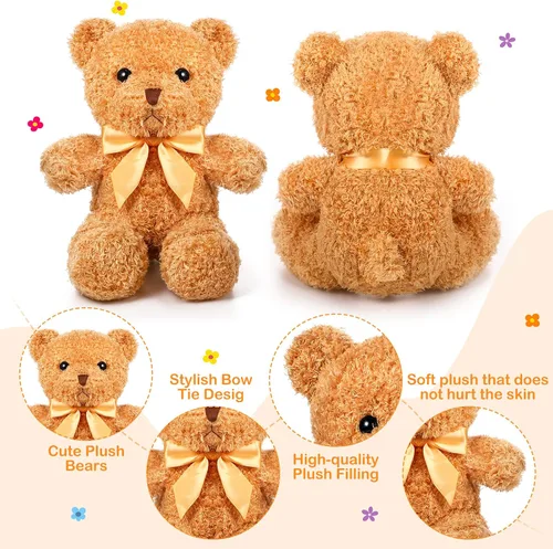 Miniatura 3 de HyDren 5 piezas de osos de peluche animales suaves juguetes de felpa de San Valentín, 12 pulgadas, lindo oso pequeño y lanudo con capucha y corbatín