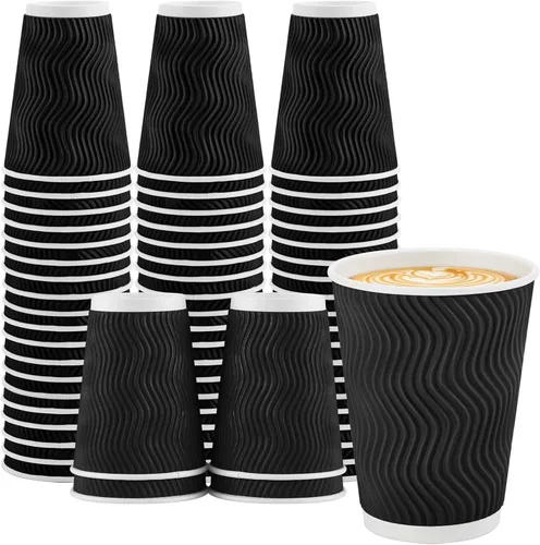 Miniatura 14 de Lamosi Tazas de café desechables 8 oz Paquete de 100, Tazas de café de papel 8 oz para bebidas calientes o frías, Taza de pared ondulada aislada